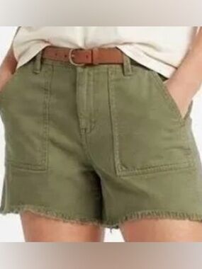 aerie Olive Green Frayed-Hem Utility Shorts size small